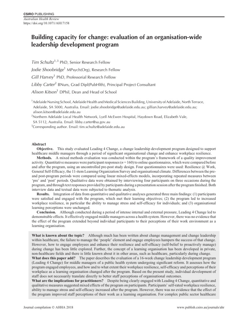Building Capacity For Change Evaluation of An Organisation-Wide ...