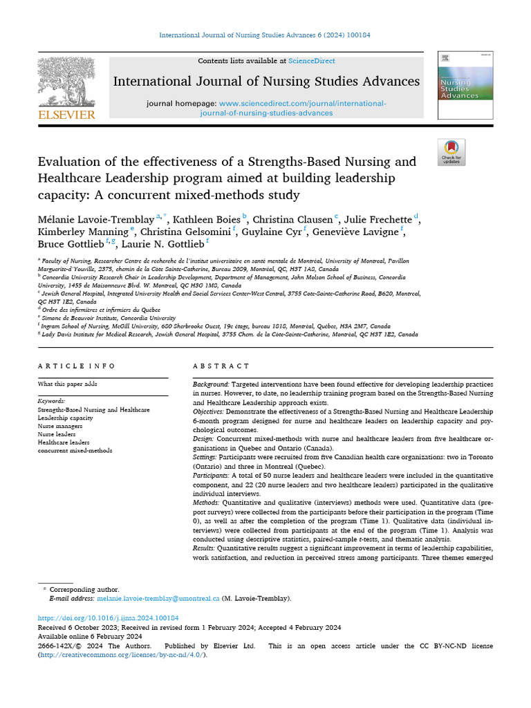 Evaluation of The Effectiveness of A Strengths-Based Nursing and ...