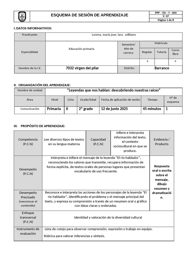 Esquema de Sesión de Aprendizaje V.07 1 | PDF | Aprendizaje | Inferencia