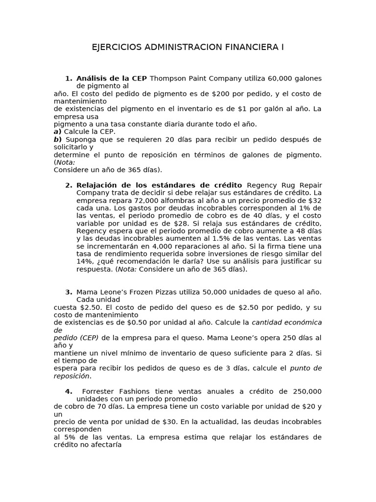 Ejercicios de Administración Financiera I | PDF | Negocios económicos ...