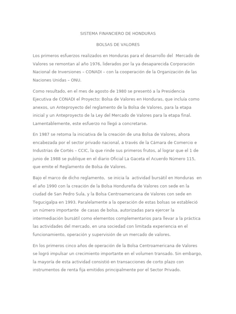 Mercado de Valores en Honduras: Guía Completa | PDF | Bolsa | Bolsa de ...