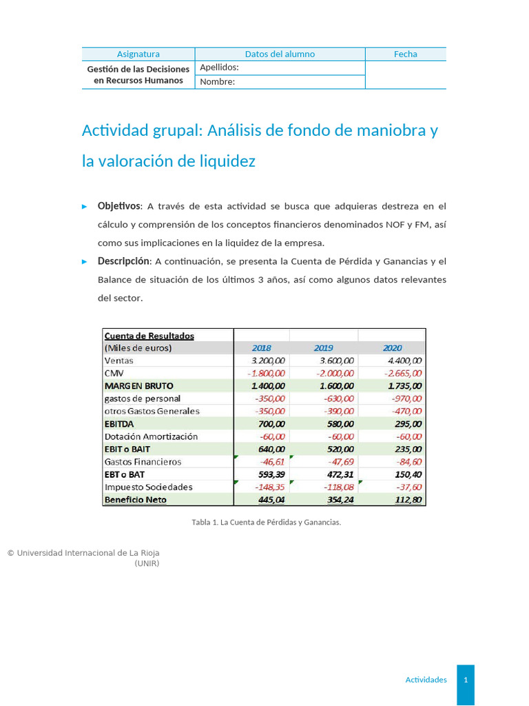 Análisis Financiero y Presupuestos en RRHH | PDF | Capital de trabajo ...