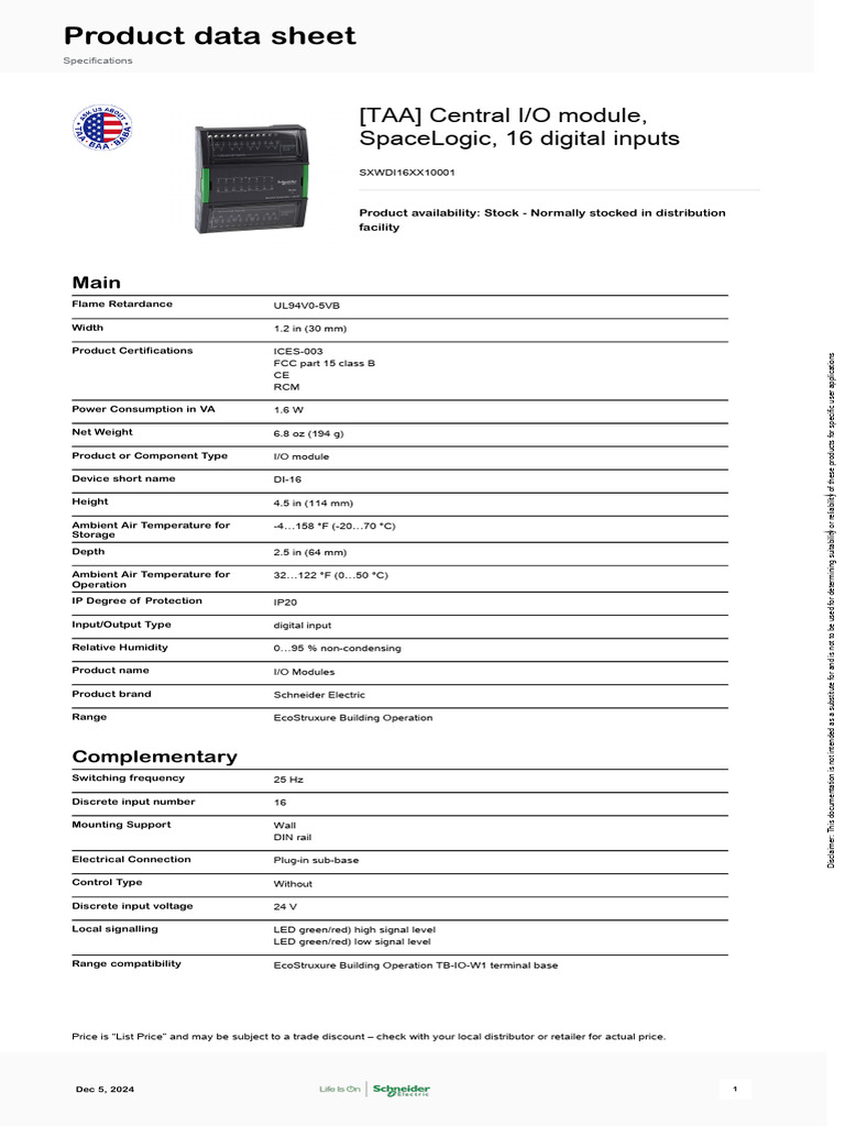 EcoStruxure I/O Module SXWDI16XX10001 | PDF | Electronics | Electrical ...