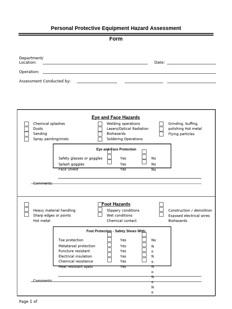 PPE Hazard Assessment Form Template | PDF | Welding | Construction