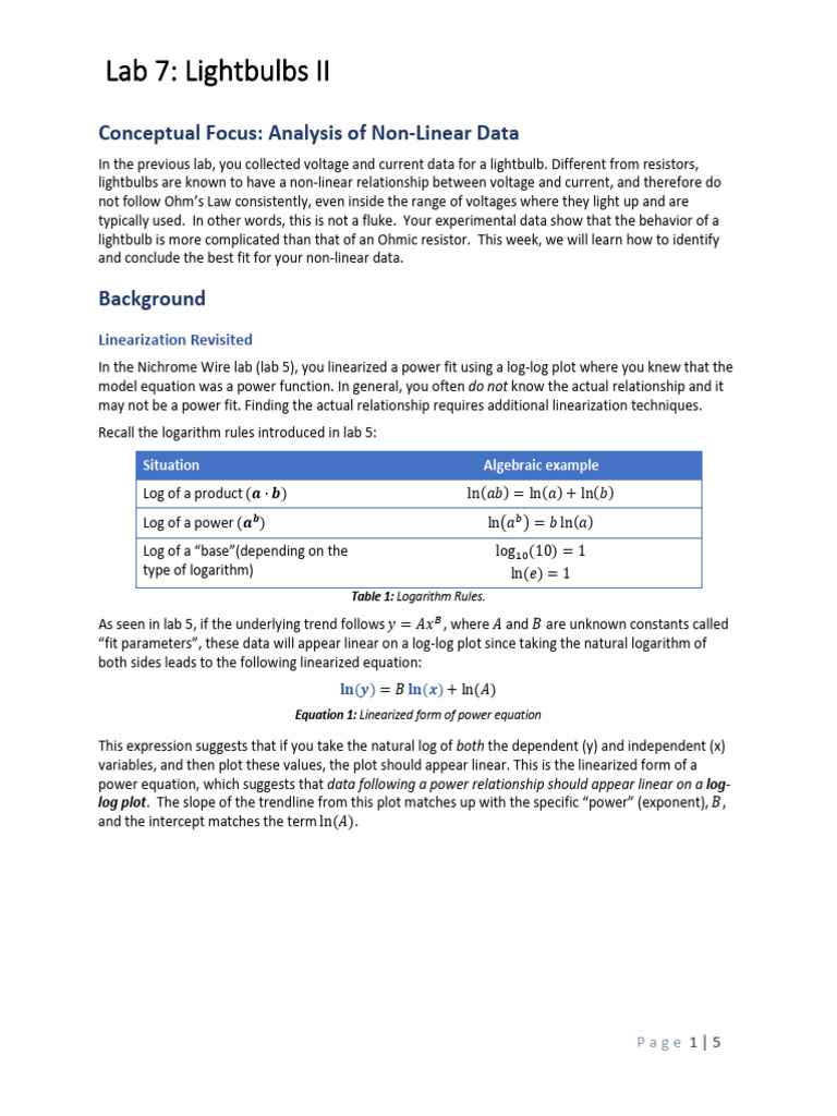 Phys2 LG7 LightbulbII Sp25 | PDF | Logarithm | Mathematics