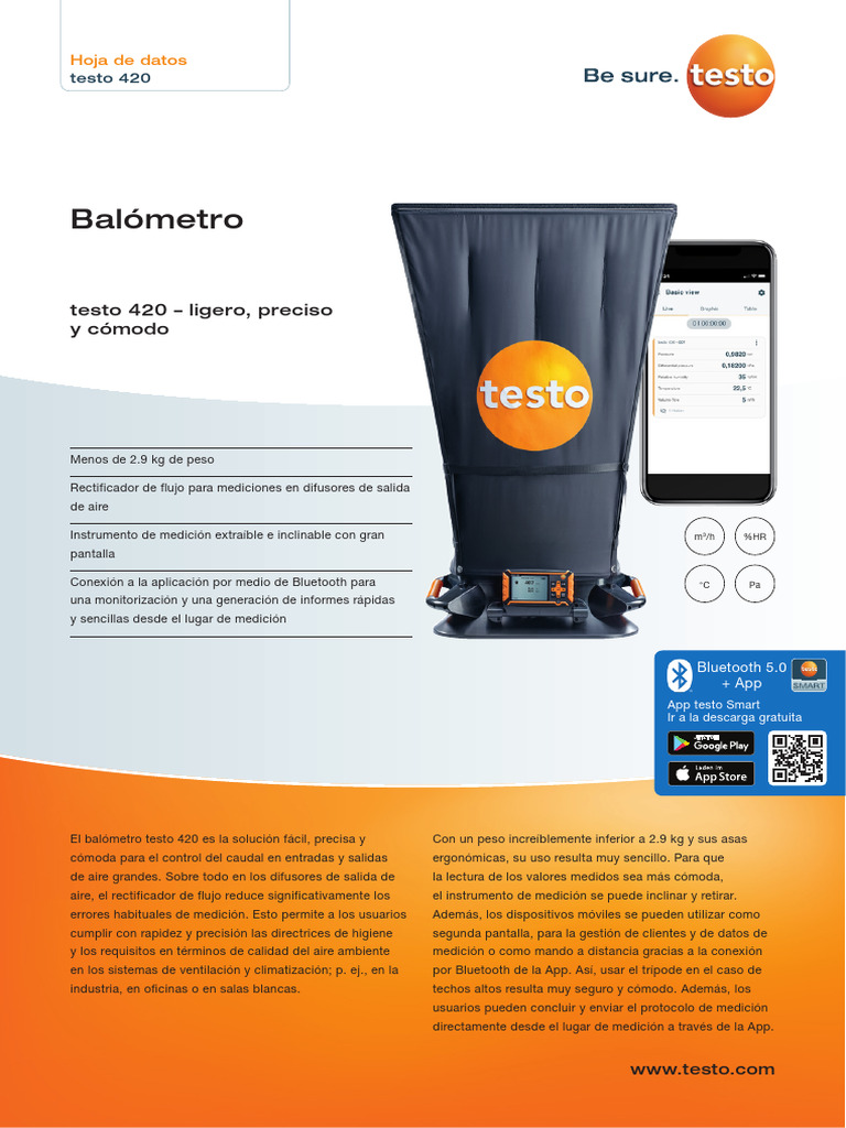 Balómetro Testo 420: Medición Precisa | PDF | Aplicación movil | Bluetooth