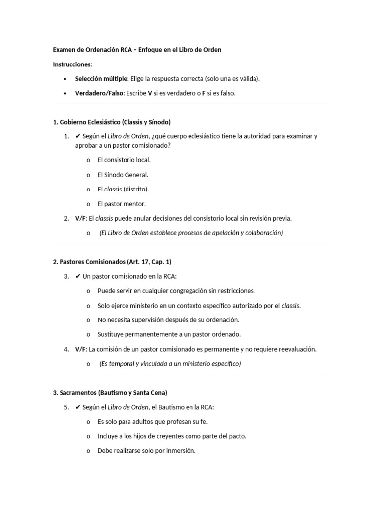 Examen de Ordenación RCA: Preguntas Clave | PDF | Familias ...