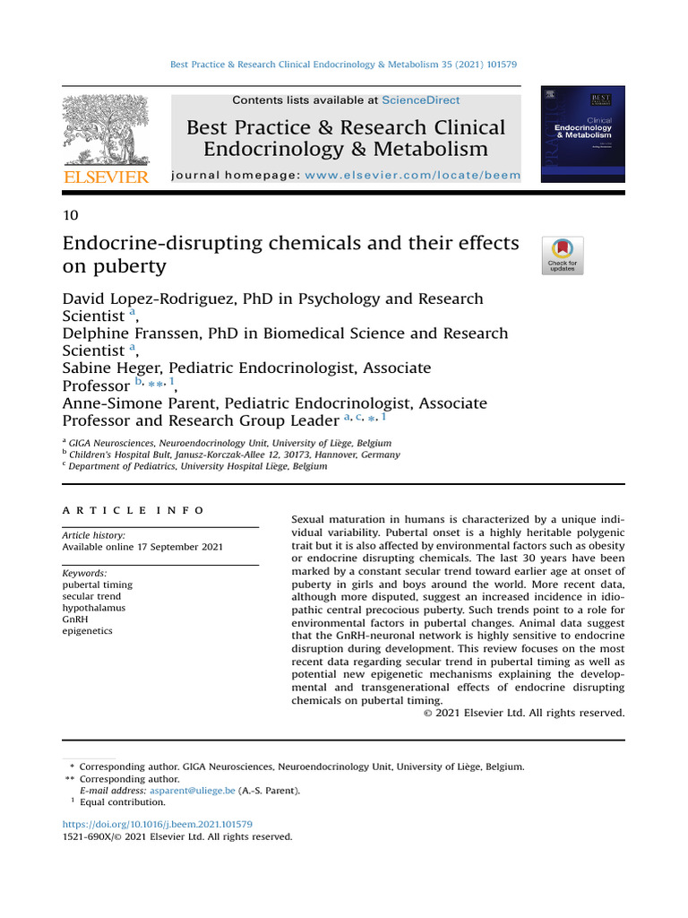 Effects of EDCs on Puberty Timing | PDF | Regulation Of Gene Expression ...