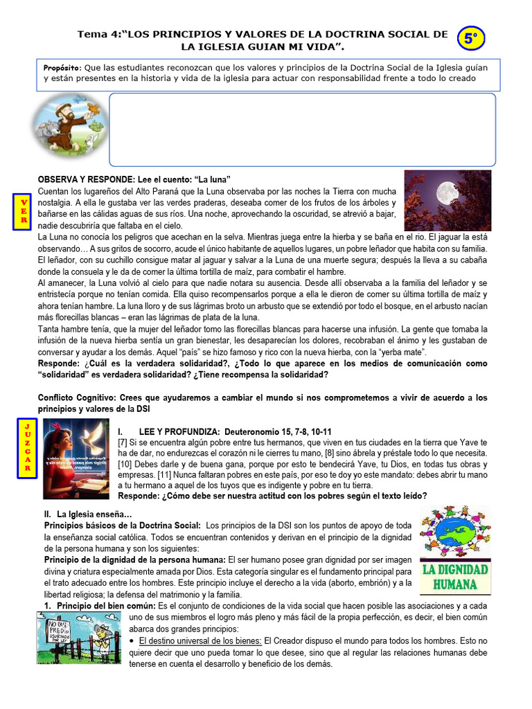 5° U2 Tema 4 Principios y Valores de La Doctrina Social de La Iglesia ...