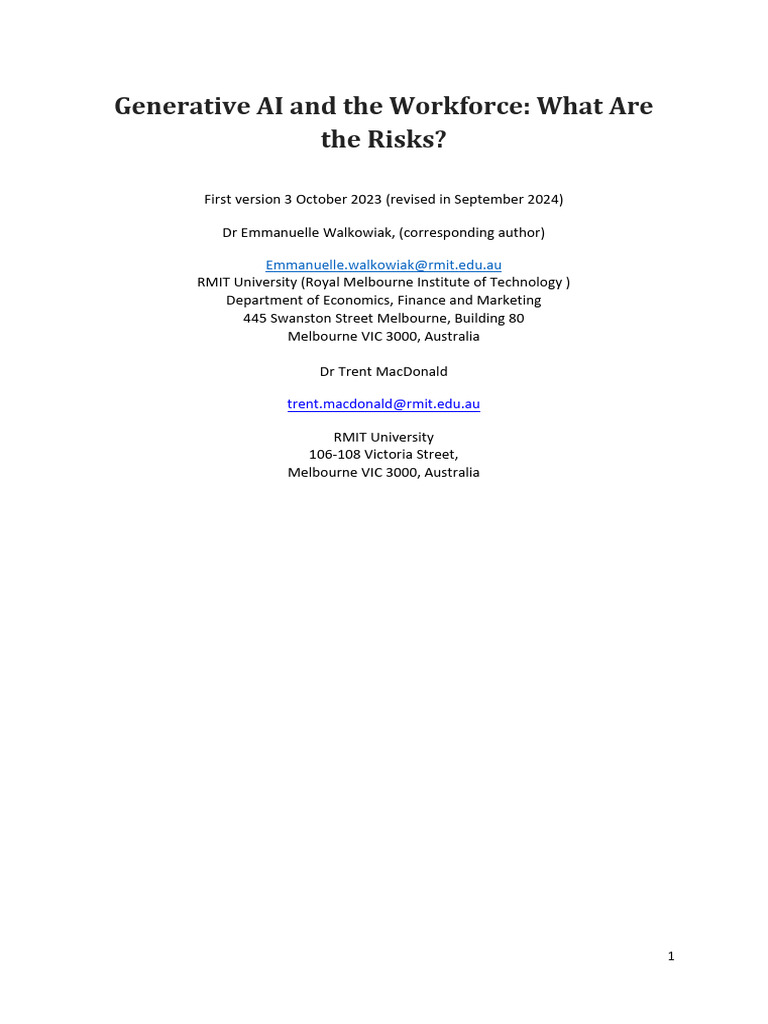 Risks of Generative AI in Australian Jobs | PDF | Artificial ...