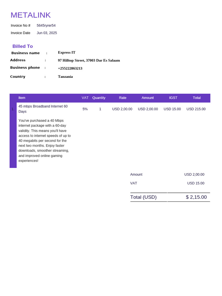 40 Mbps Broadband Invoice - Jun 2025 | PDF