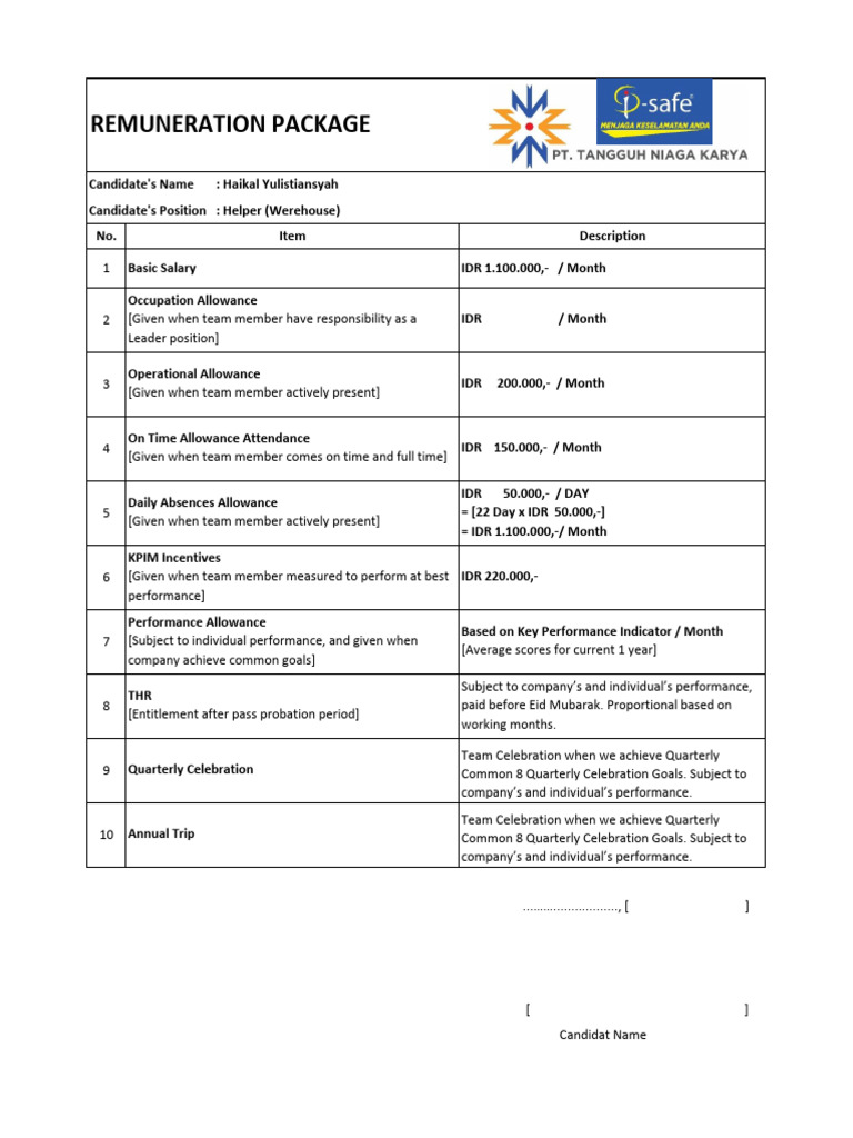 Remuneration Package Helper02 PDF Labor Business