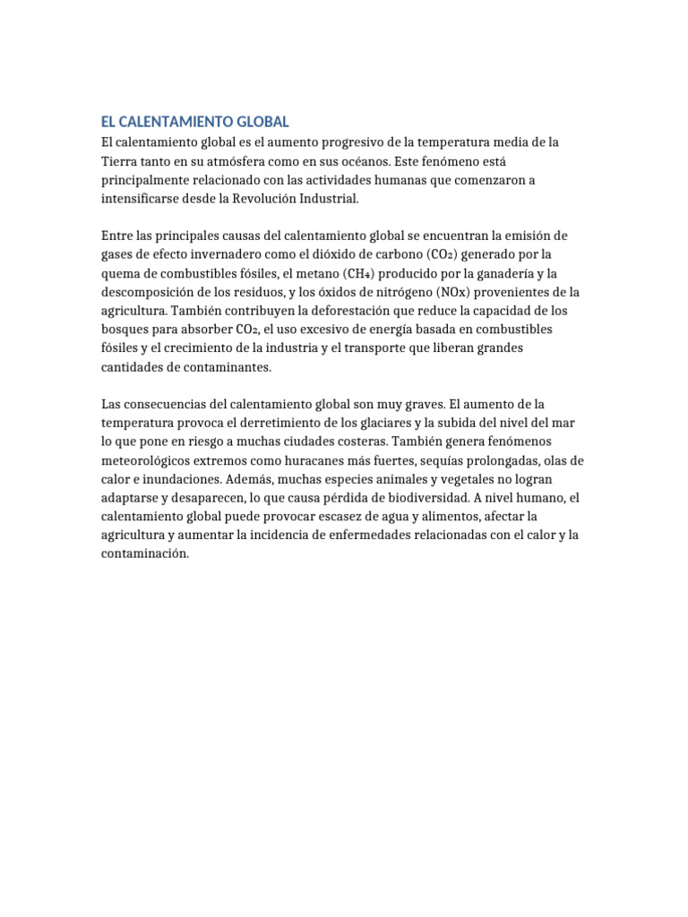 Causas y efectos del calentamiento global | PDF