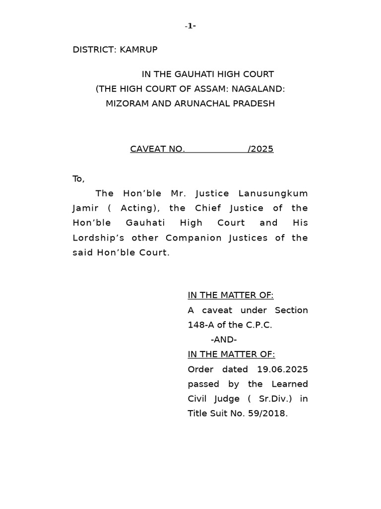 Caveat Application in Kamrup Court | PDF | Lawsuit | Affidavit