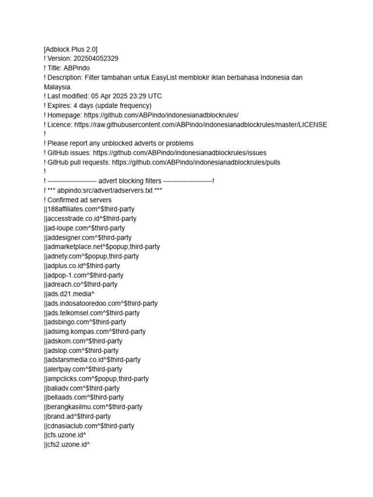 Indonesian Adblock Filter List | PDF | Ajax (Programming) | World Wide Web