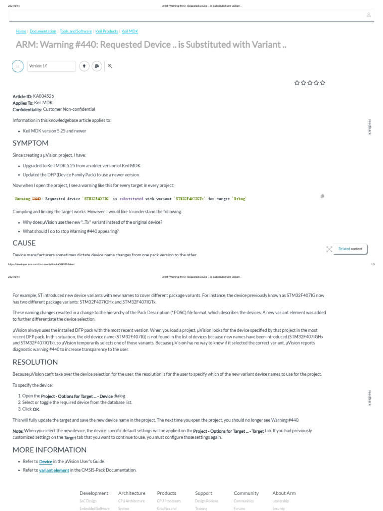 ARM Warning #440: Device Variant Issue | PDF | Computing | Computer ...