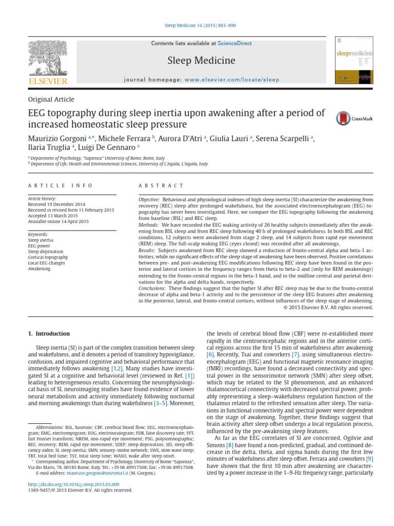 EEG Topography During Sleep Inertia Upon Awakening After A Period of ...