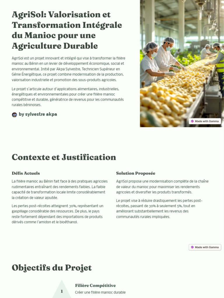 AgriSol : Transformation durable du manioc | PDF | Durabilité | Investir