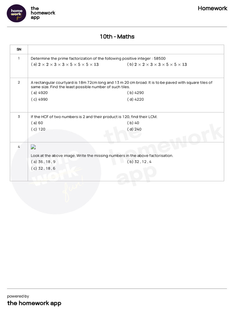 Questions - Homework - 10th - Maths - 2025-07-04T04 - 37 | PDF