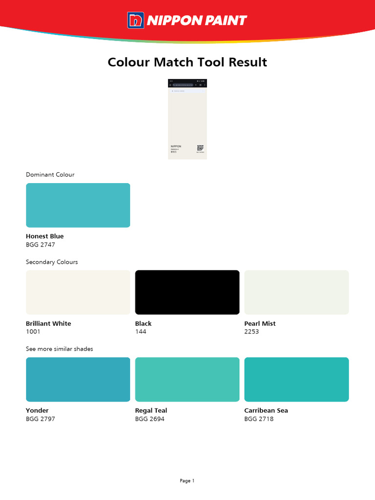 Colour Match Tool Result | PDF