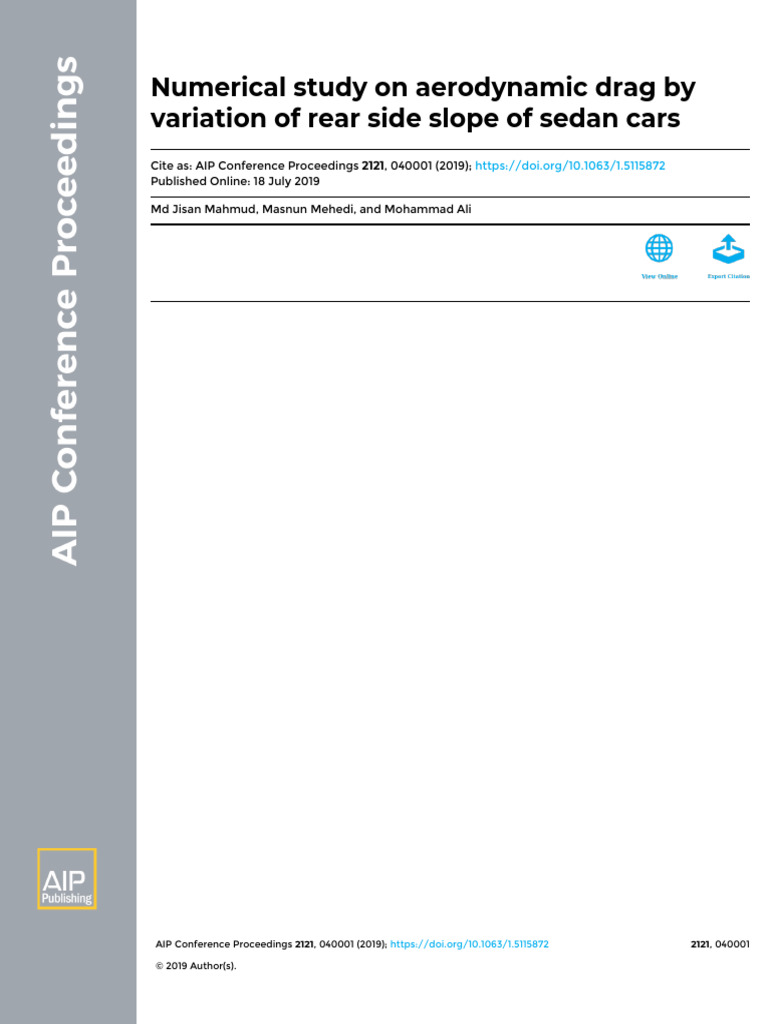 Numerical Study On Aerodynamic Drag by V | PDF | Fluid Dynamics ...