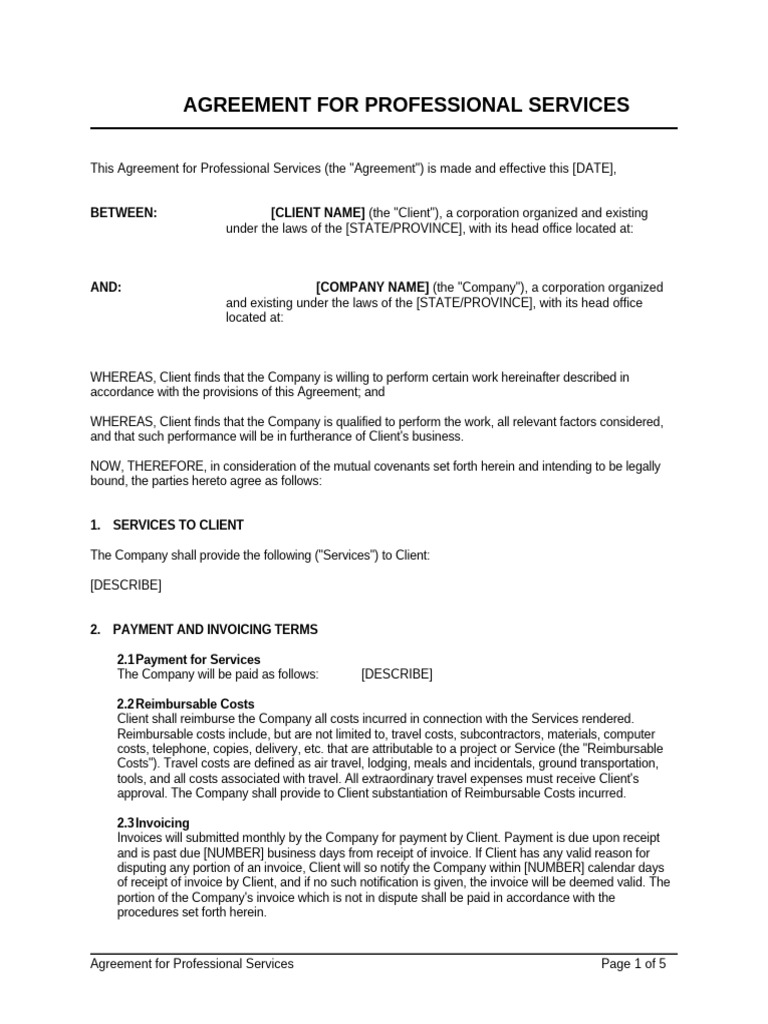 Professional Services Agreement Template | PDF | Taxes | Legal Remedy