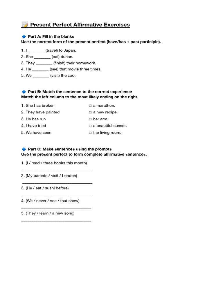 Present Perfect Exercises | PDF | Grammar | Linguistics