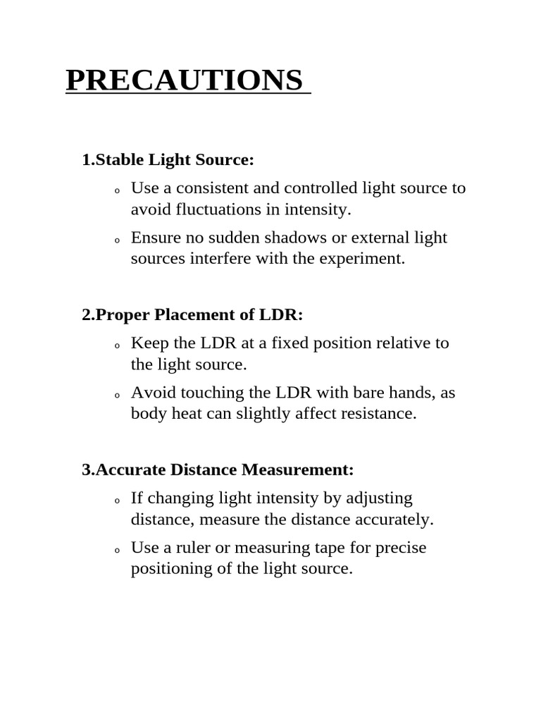 LDR Experiment Precautions Guide | PDF