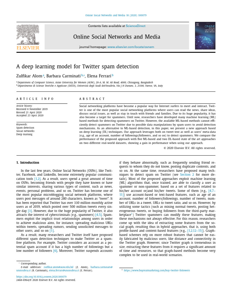 Deep Learning for Twitter Spam Detection | PDF | Spamming | Applied ...