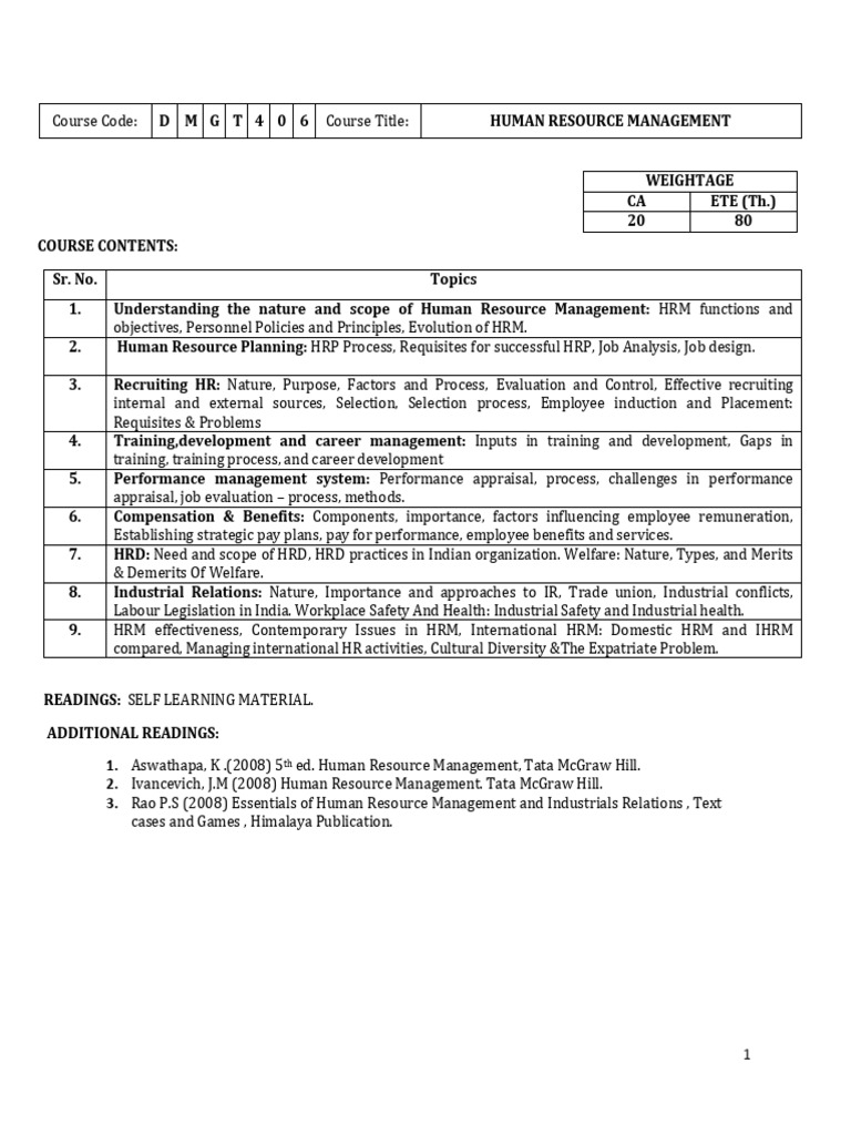 Human Resource Management Course Overview | PDF | Human Resource ...