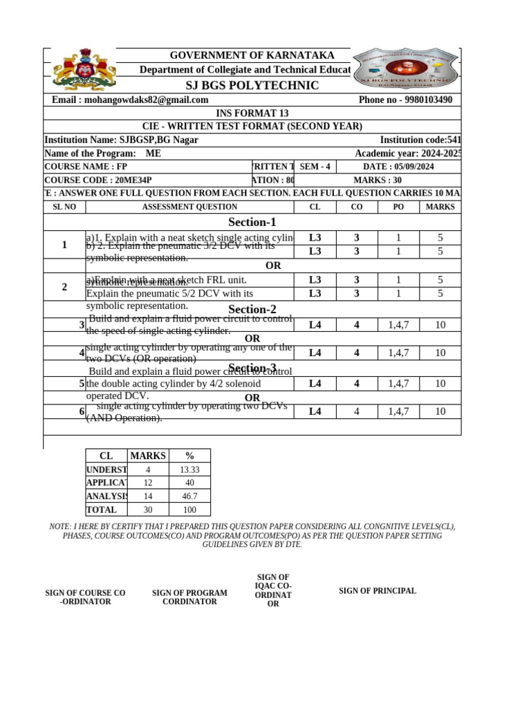 CIE Written Test Format for ME Program | PDF