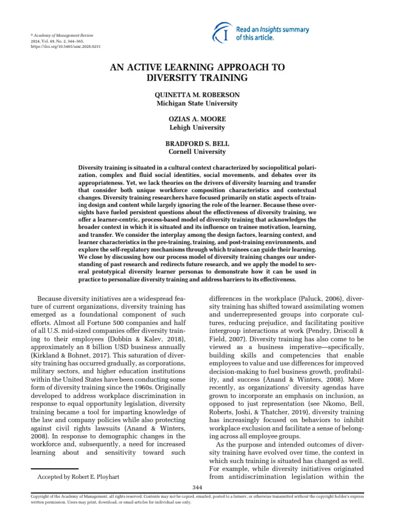 Process Model for Diversity Training | PDF | Learning | Affect (Psychology)
