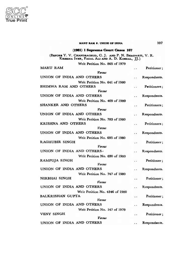 Maru Ram v. Union of India 1981 SC SCC | PDF | Supreme Court Of The ...