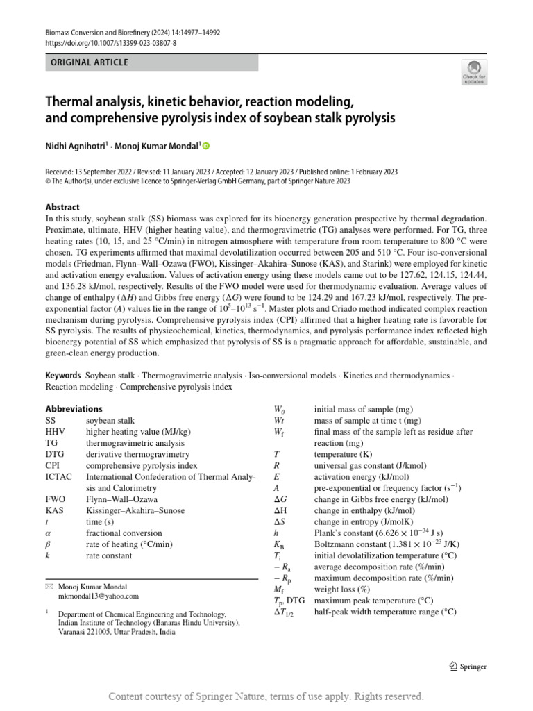 Thermal Analysis Kinetic Behavior Reaction Modelin | PDF | Pyrolysis ...