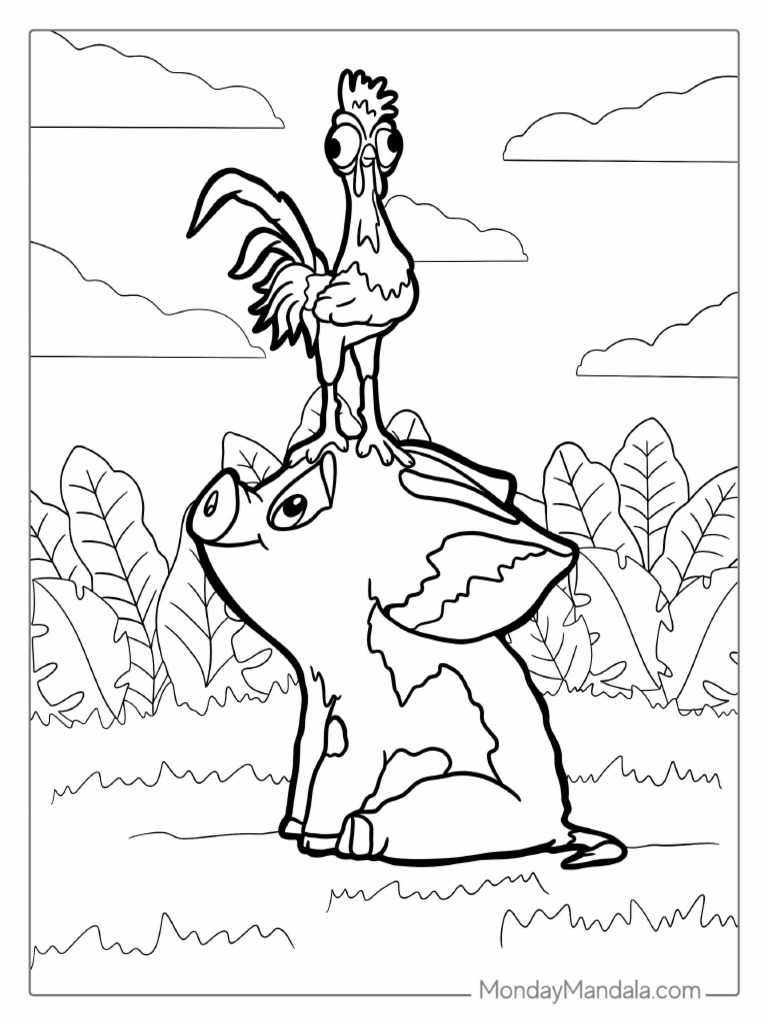 HeiHeiTheChickenAndPuaThePigToColor PDF