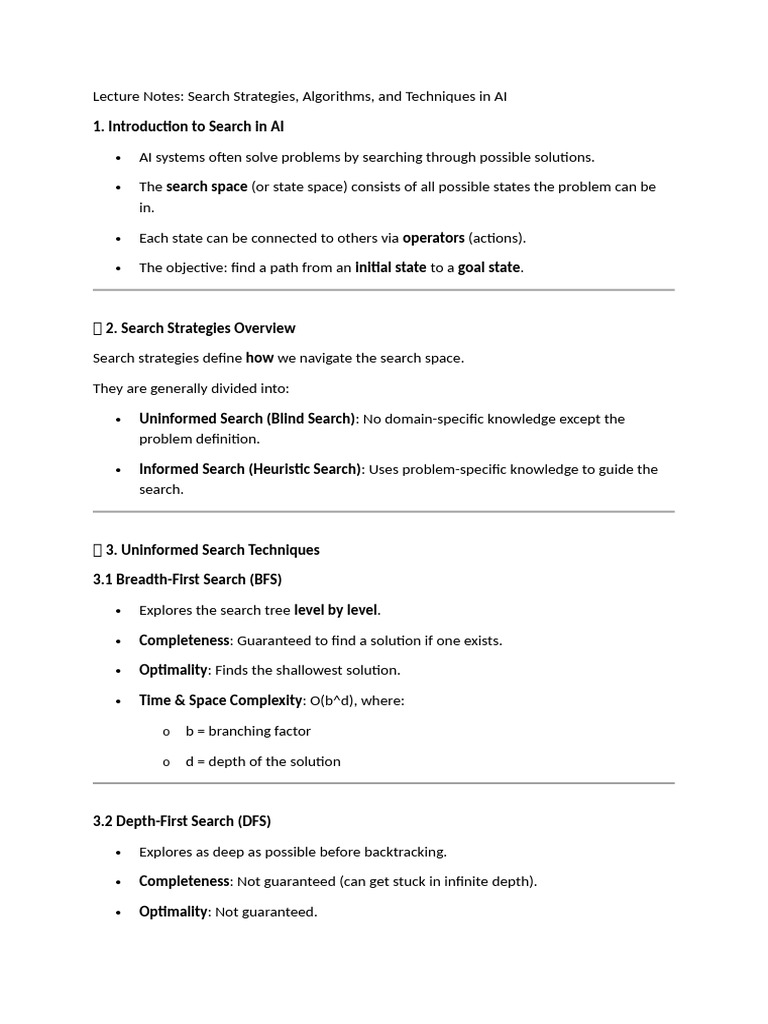 Search Strategies, Algorithms, and Techniques in AI | PDF | Applied ...