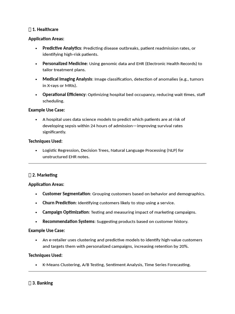 Data Science Applications in Key Industries | PDF | Analytics ...