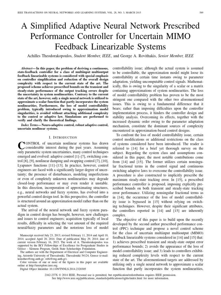 Simplified Neural Network Controller for MIMO Systems | PDF | Control ...