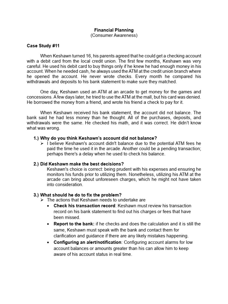 Keshawn's Financial Planning Case Study | PDF | Credit Card | Banks