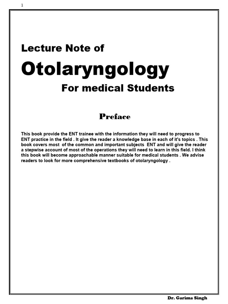 Otolaryngology Lecture Notes for Students | PDF | Vestibular System ...