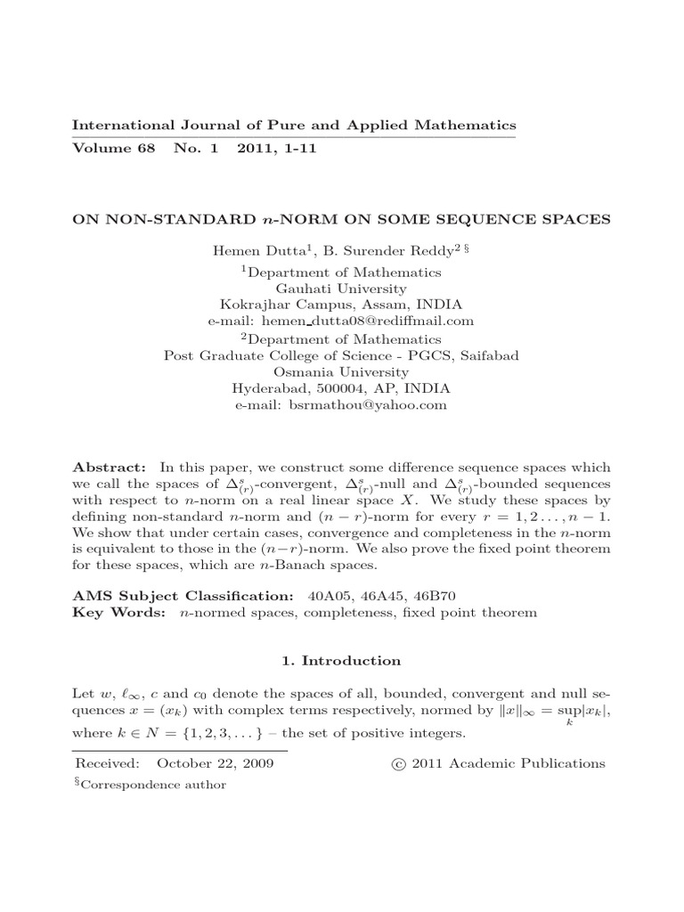 On Non-Standard N-Norm On Some Sequence Spaces.2011 | PDF | Sequence ...