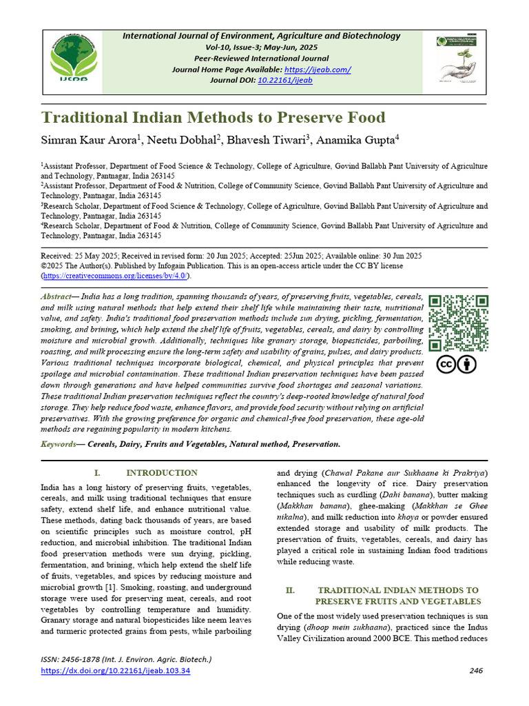 Traditional Indian Food Preservation Methods | PDF | Food Preservation ...