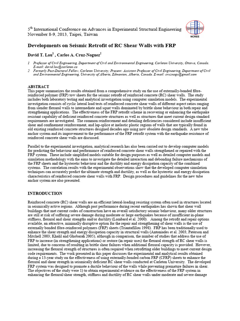 Seismic Retrofit of RC Shear Walls with FRP | PDF | Strength Of ...
