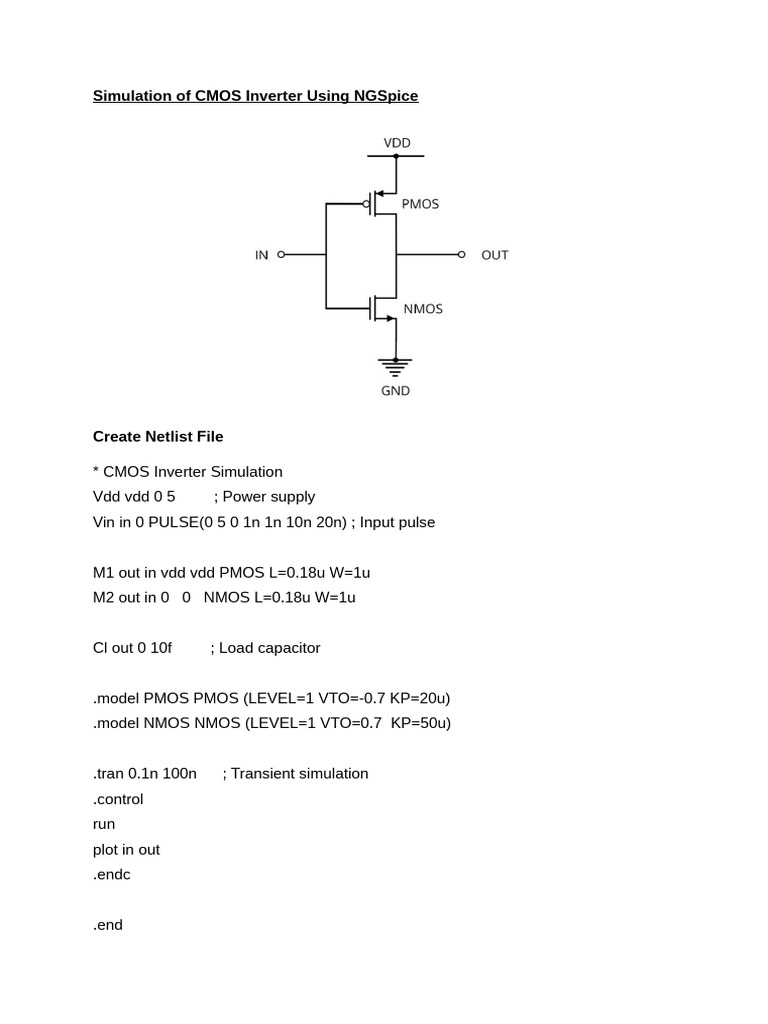 CMOS Inverter Simulation with NGSpice | PDF