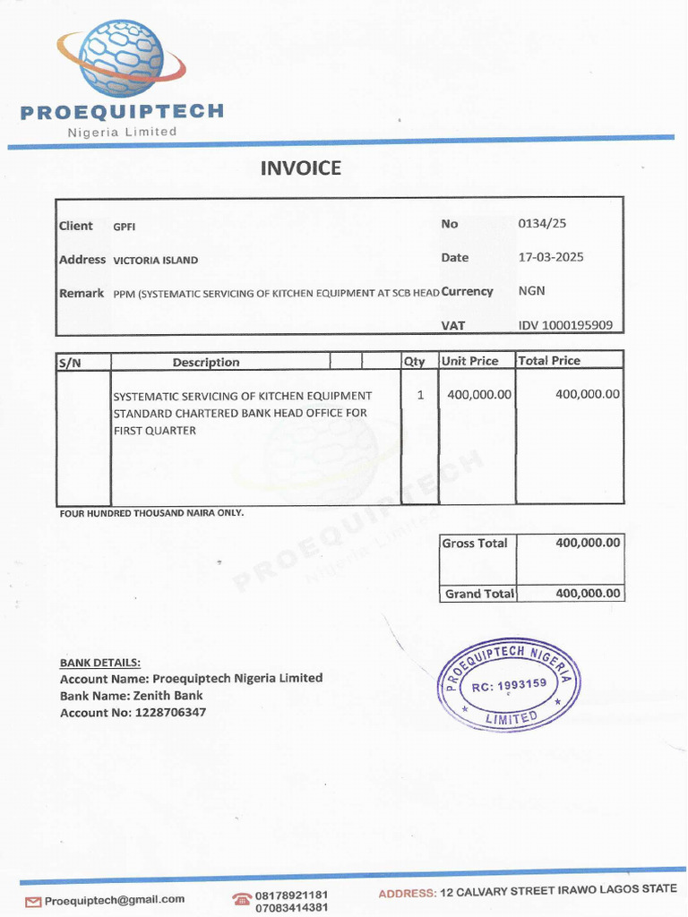 GPFI - Invoice For Servicing | PDF