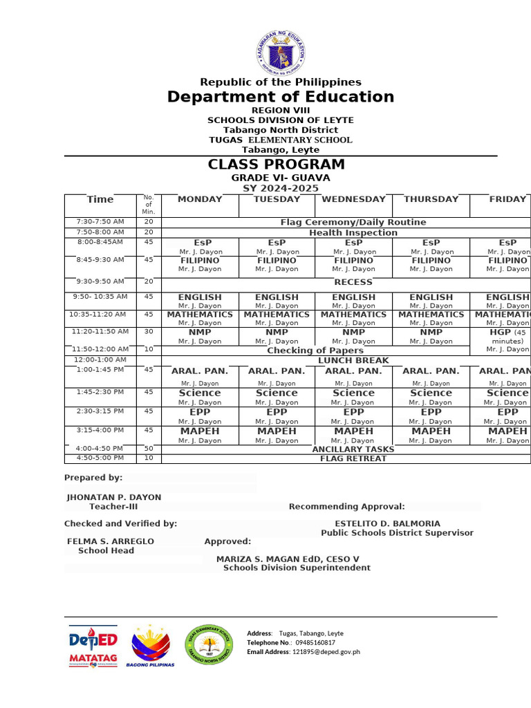 Grade VI Class Program 2024-2025 | PDF | Philippines | Public ...