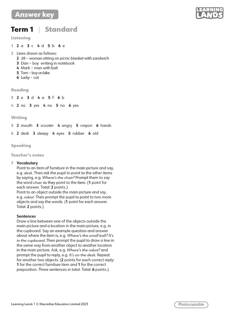 Term 1 Answer Key for Learning Lands | PDF | Cognitive Science ...