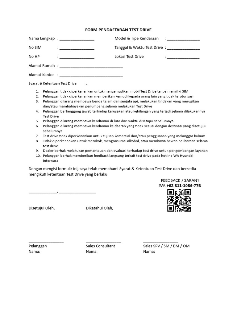 Formulir Test Drive Kendaraan | PDF