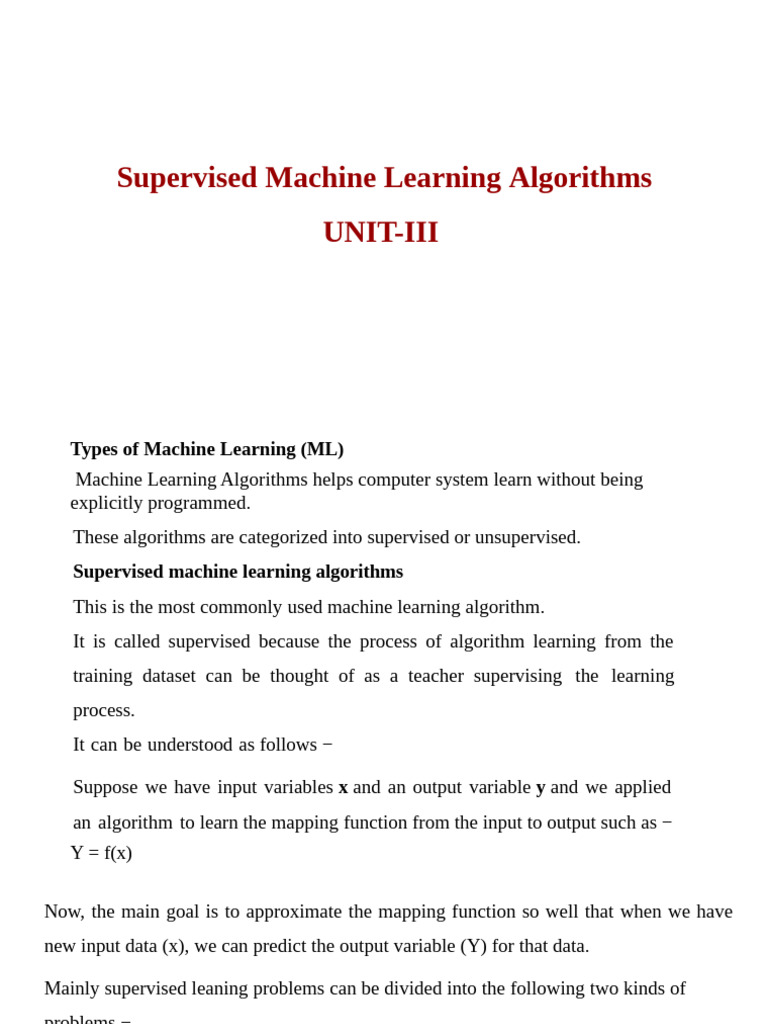 Supervised Machine Learning Algorithms Overview | PDF | Support Vector ...