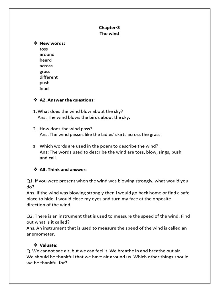 Chapter-3 The Wind-Notes 1 | PDF